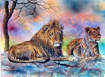 アフリカ人 Painting - アフリカからの大きなライオンと雌ライオン